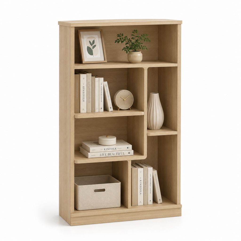 Bibliothèque de rangement chêne clair en panneaux de particules rectangulaire 80 x 30 x 160 cm