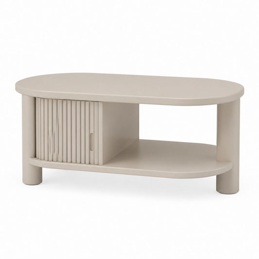 Table basse ovale beige en panneaux MDF 110 x 60 x 45 cm avec rangement