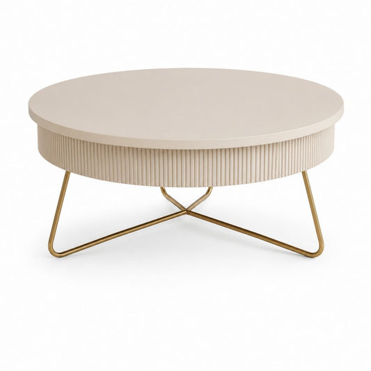 Table basse ronde beige en panneaux MDF et acier 80 x 80 x 40 cm