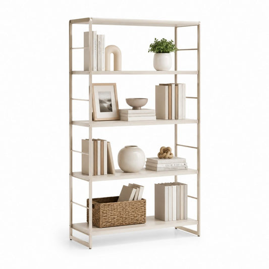 Bibliothèque 5 niveaux blanc cassé en acier et panneaux MDF 80 x 30 x 180 cm