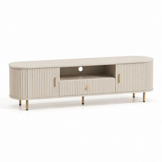 Meuble TV avec rangement beige en MDF strié 180 x 40 x 55 cm