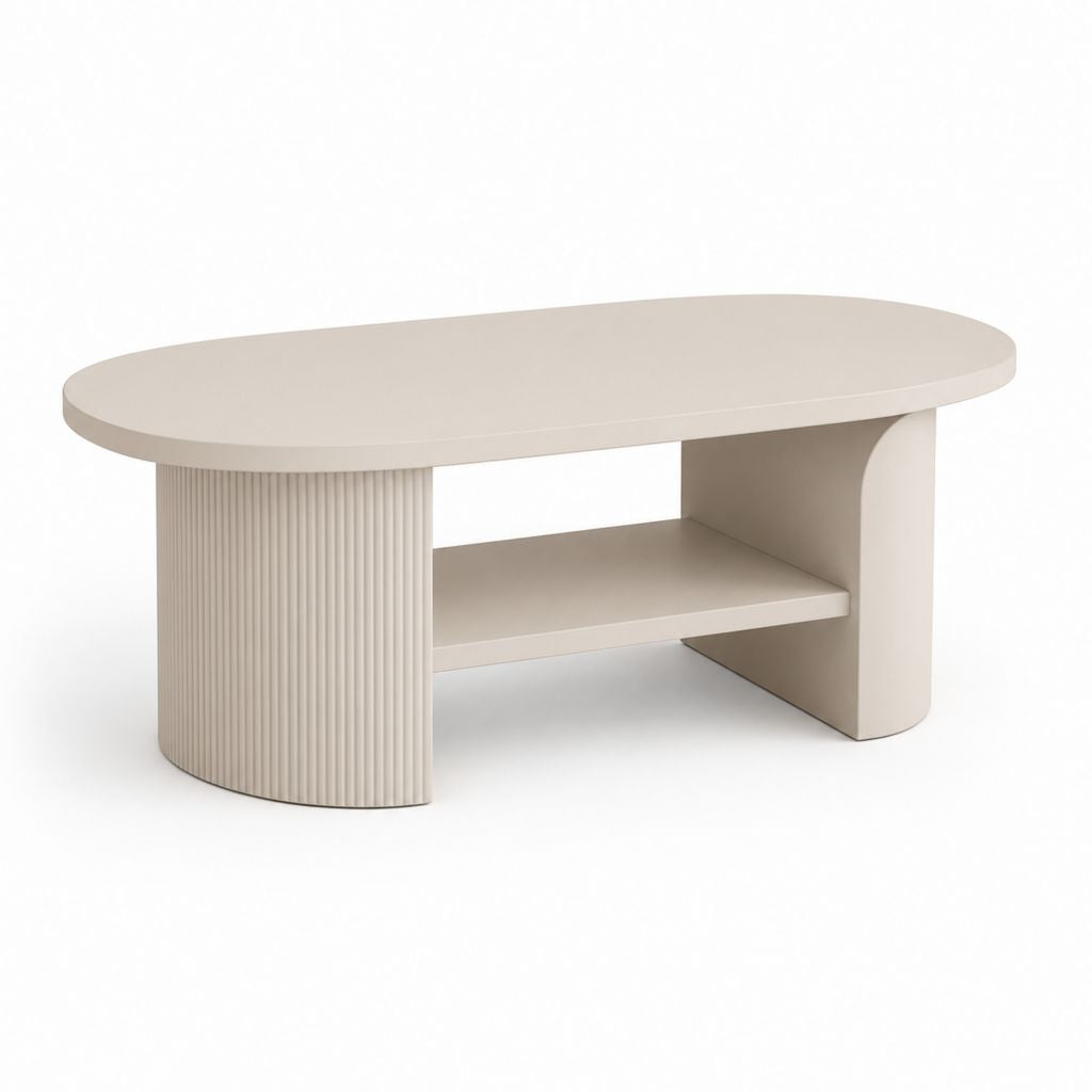 Table basse ovale avec étagère beige en MDF 120 x 60 x 45 cm