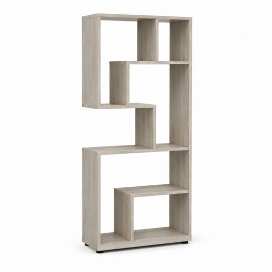 Bibliothèque asymétrique gris chêne en panneaux de particules mélaminés 60 x 24 x 170 cm