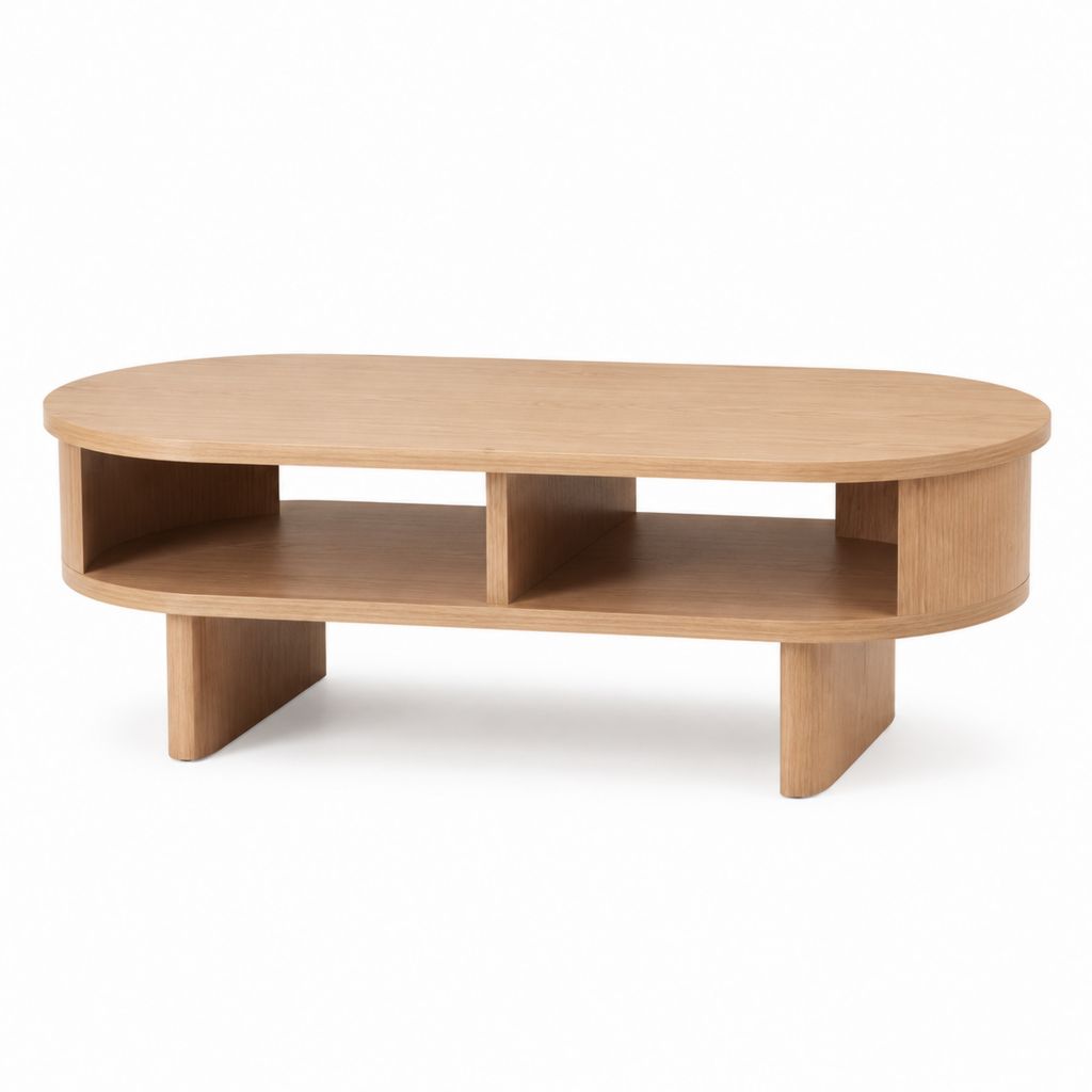 Table basse ovale avec rangement chêne MDF 120 x 60 x 40 cm