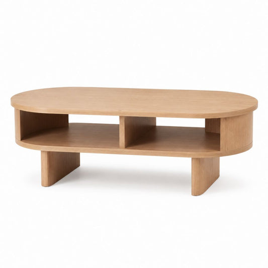 Table basse ovale avec rangement chêne MDF 120 x 60 x 40 cm