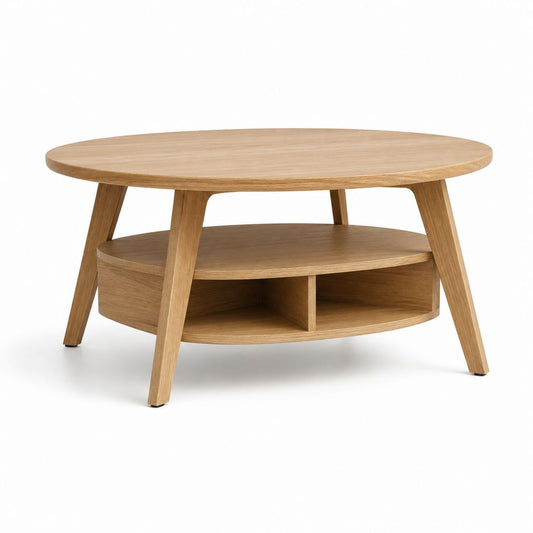 Table basse ronde avec rangement chêne et MDF plaqué chêne 100 x 100 x 45 cm