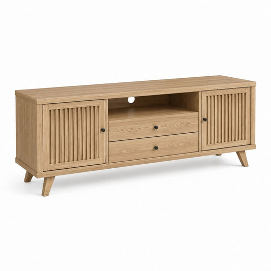 Meuble TV chêne clair en MDF plaqué chêne 160 x 40 x 60 cm