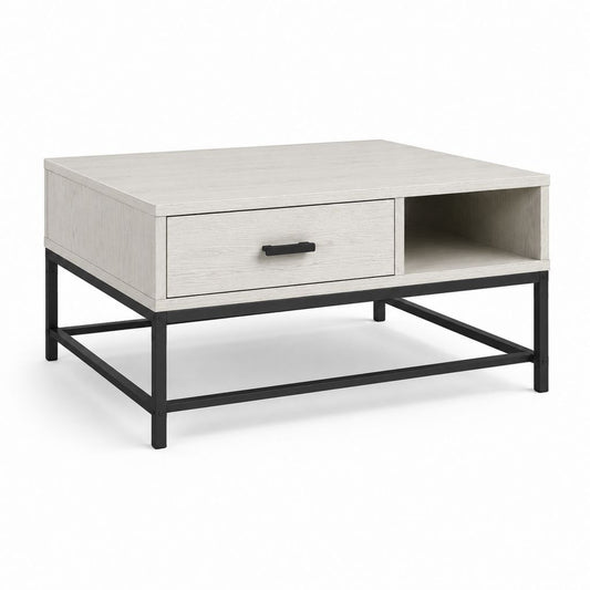 Table basse avec rangement chêne clair et acier noir rectangulaire 100 x 60 x 45 cm
