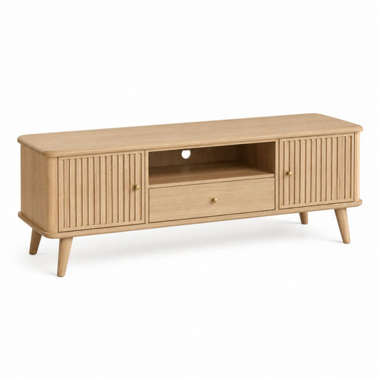 Meuble TV rectangulaire chêne clair en MDF plaqué chêne 150 x 40 x 60 cm