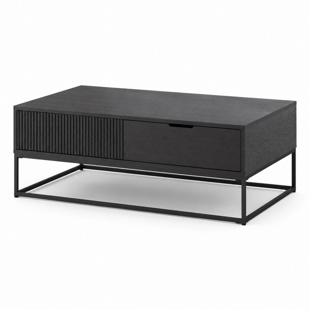Table basse rectangulaire noire en MDF et acier avec rangement 100 x 60 x 40 cm