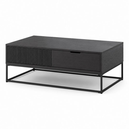 Table basse rectangulaire noire en MDF et acier avec rangement 100 x 60 x 40 cm