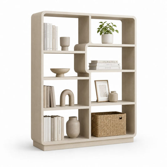 Bibliothèque ouverte couleur chêne clair en MDF mélaminé 180 x 120 x 30 cm