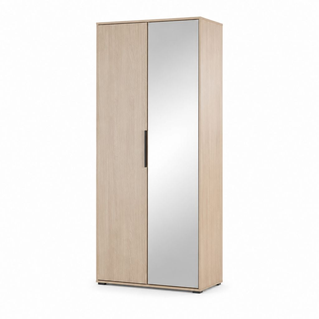 Armoire 2 portes avec miroir chêne clair en panneaux de particules 80 x 52 x 180 cm