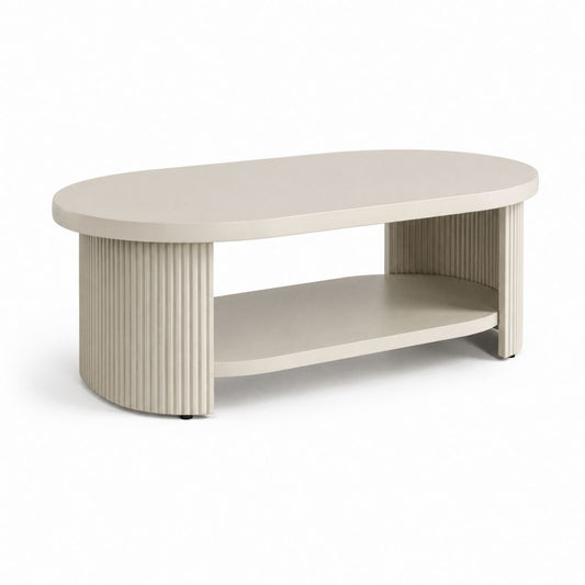 Table basse ovale beige en MDF 120 x 60 x 45 cm avec étagère