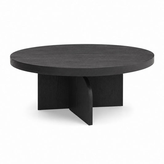 Table basse ronde noire en MDF plaqué chêne diamètre 100 cm hauteur 35 cm