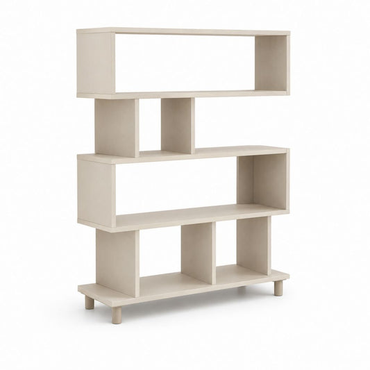 Bibliothèque modulable beige en panneaux de particules mélaminés 120 x 30 x 160 cm