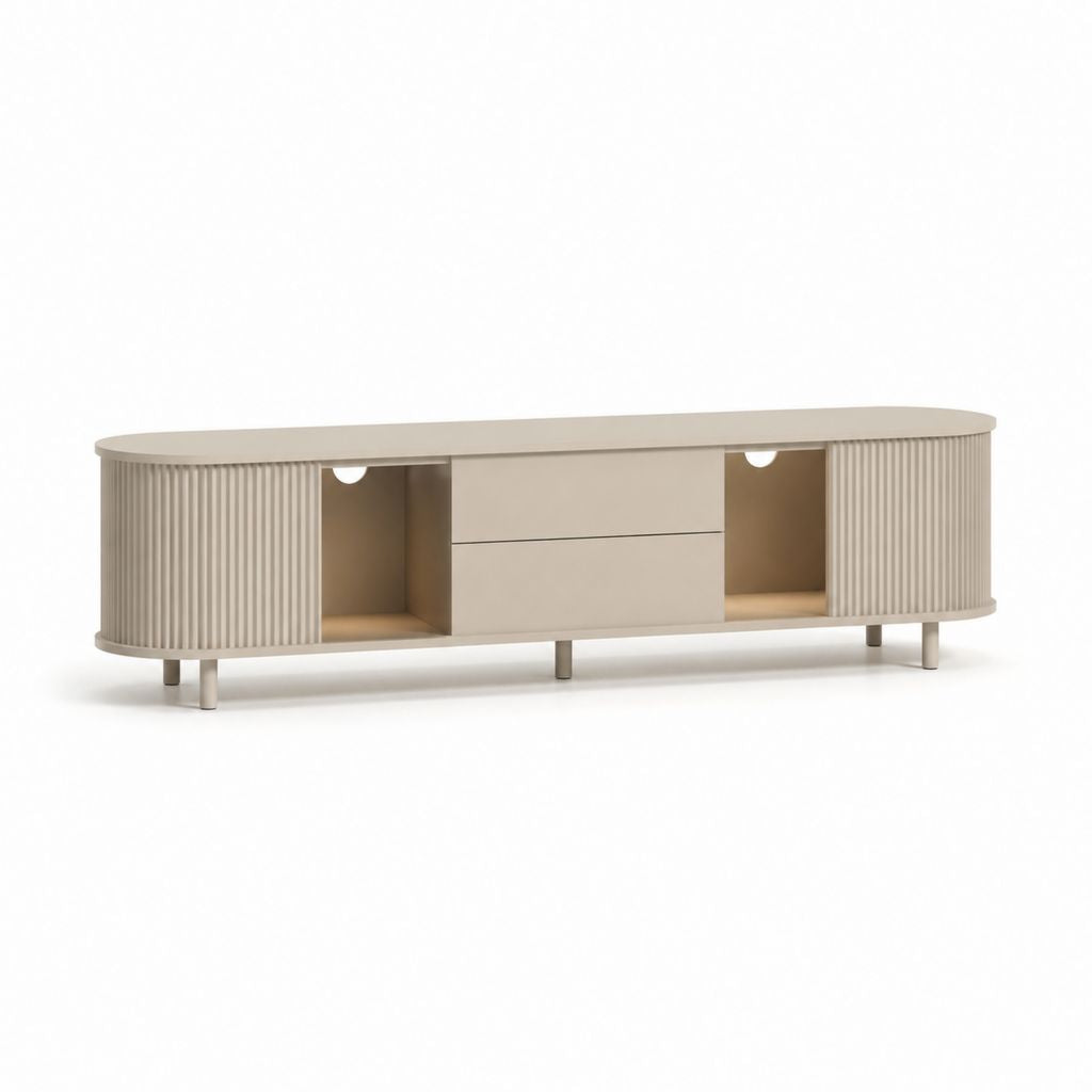 Meuble TV bas beige en MDF mélaminé à portes coulissantes 180 x 40 x 55 cm