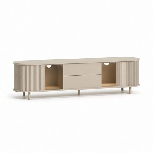 Meuble TV bas beige en MDF mélaminé à portes coulissantes 180 x 40 x 55 cm